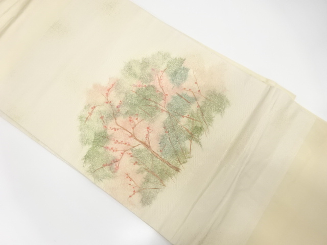 作家物　手描き樹木模様名古屋帯